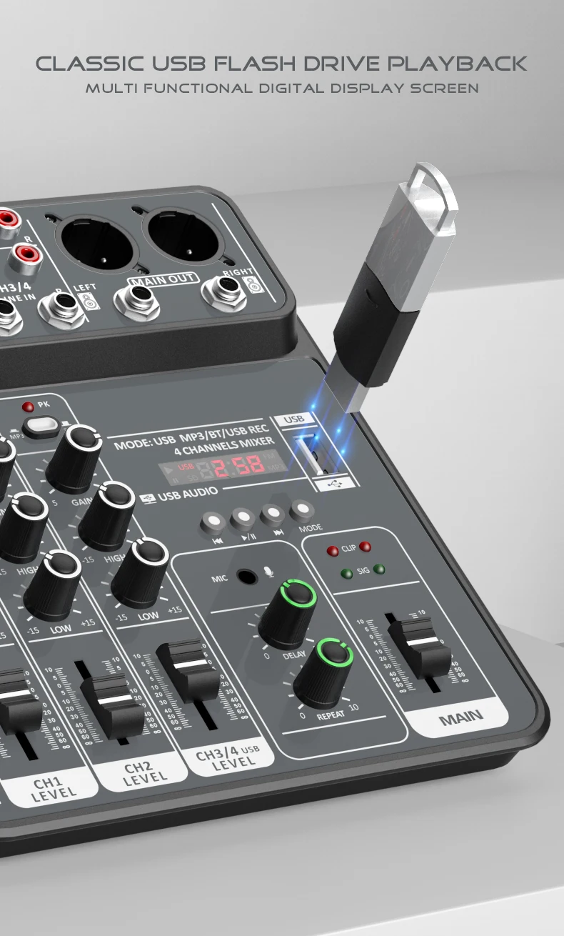 4 Channel Audio Mixer 48V Phantom Power USB Studio Sound Mixers Bluetooth DJ Console Mixing for Karaok 4 Channel Audio Mixer 48V Phantom Power USB Studio Sound Mixers Bluetooth DJ Console Mixing for Karaok