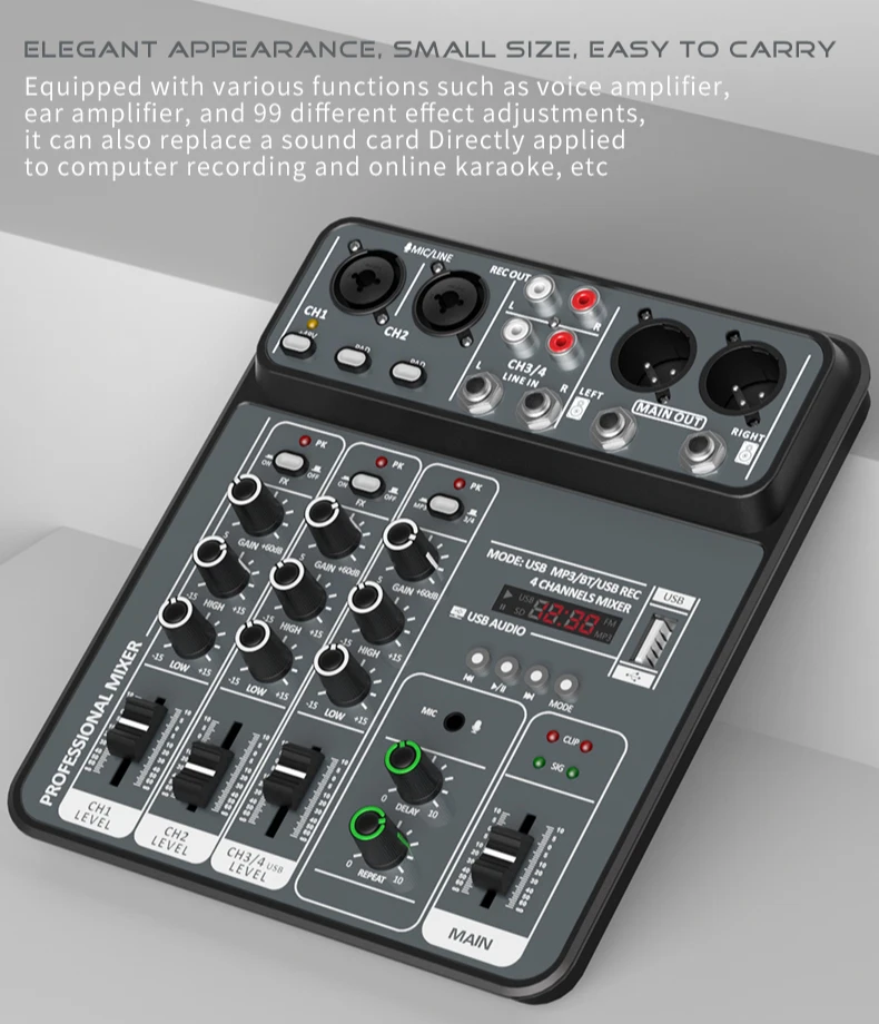 4 Channel Audio Mixer 48V Phantom Power USB Studio Sound Mixers Bluetooth DJ Console Mixing for Karaok 4 Channel Audio Mixer 48V Phantom Power USB Studio Sound Mixers Bluetooth DJ Console Mixing for Karaok