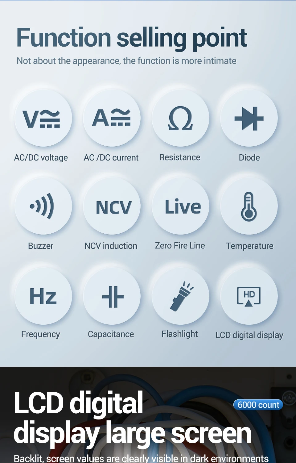 ANENG 681 Rechargable Digital Professional Multimeter Non-contact Voltage Tester AC/DC Voltage Meter LCD Screen Current Tester