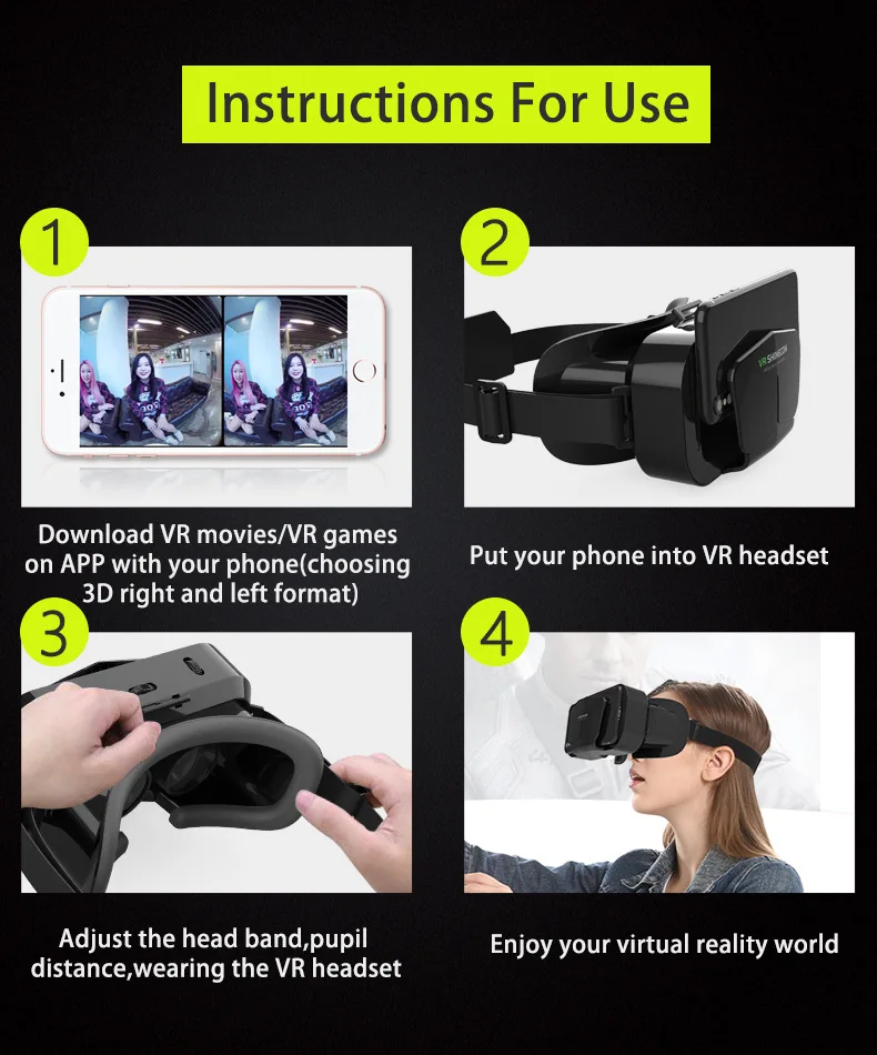 VR Glasses 3D Virtual Reality Headset Devices Helmet Lenses Goggles Smart For Smartphones Phone Cell Mobile Game Viar Viewer Set