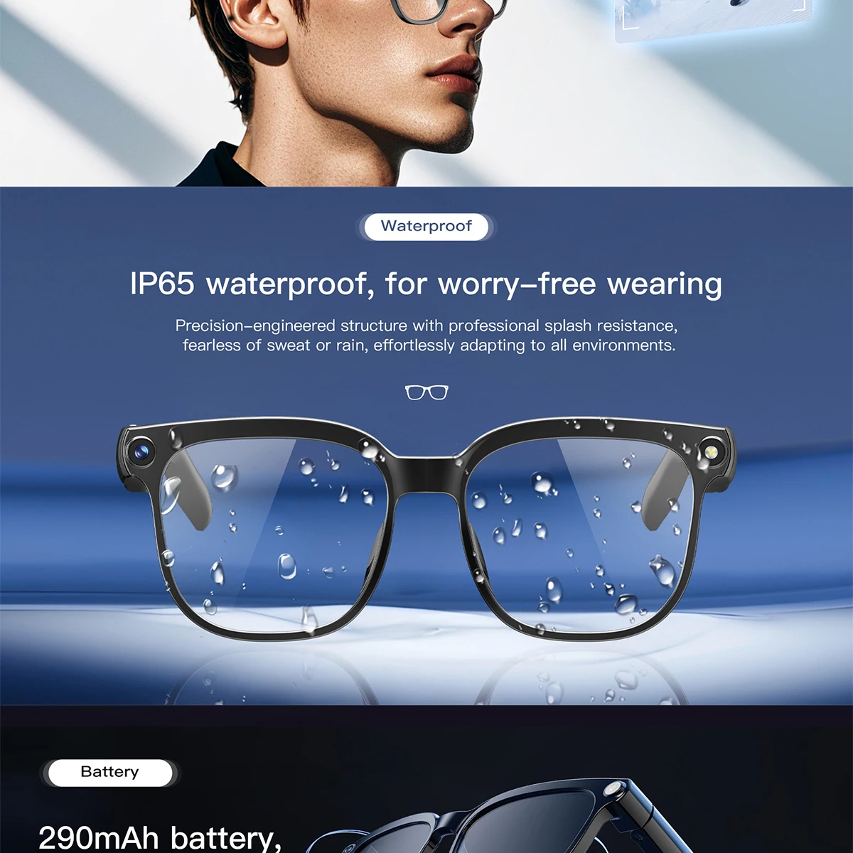 AI Smart Glasses Camera Glasses For Men HD 800W Pixels Multifunction Translation Bluetooth Music Touch Call Sports Sunglasses