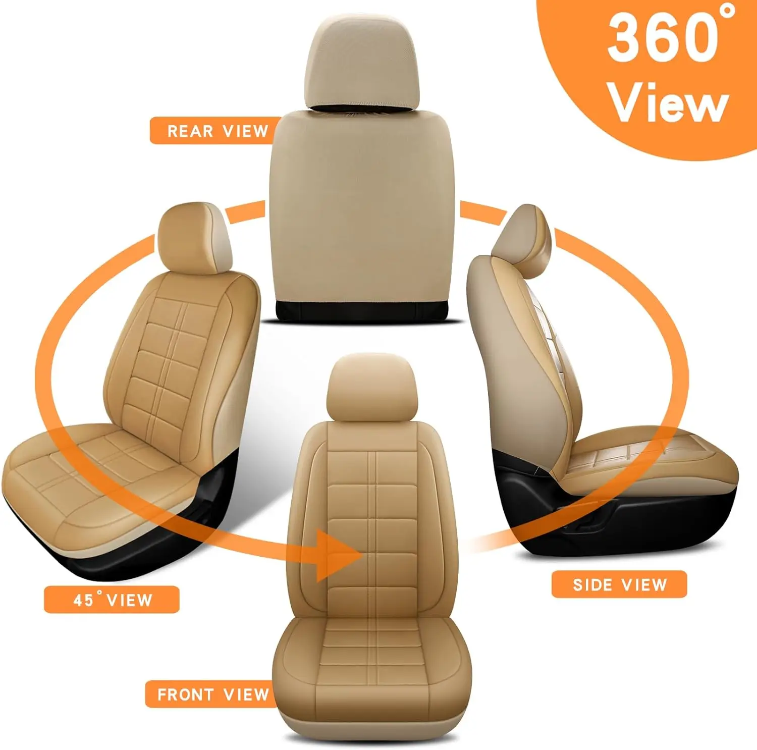 Leather Car Seat Covers Full Set 5-Seater Seat Universal Fit Padded of Most Car with Waterproof Breathable Anti-dirty