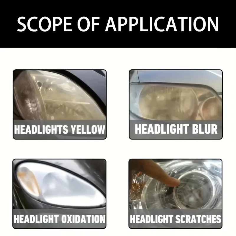 Car Headlight Restoration Polishing Kit - Scratch Remover & Oxidation Cleaner Repair Paste for Headlamp Assembly