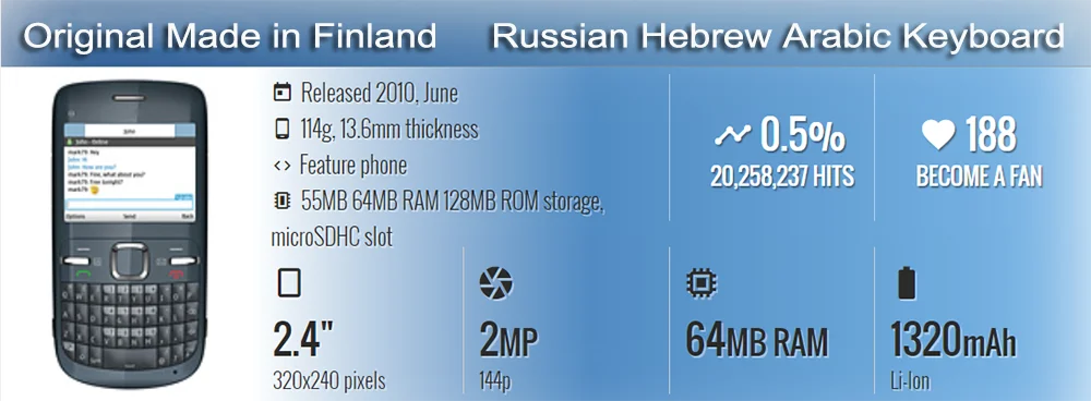 Original GSM Unlocked C3 C3-00 Mobile Cell Phone 2.4