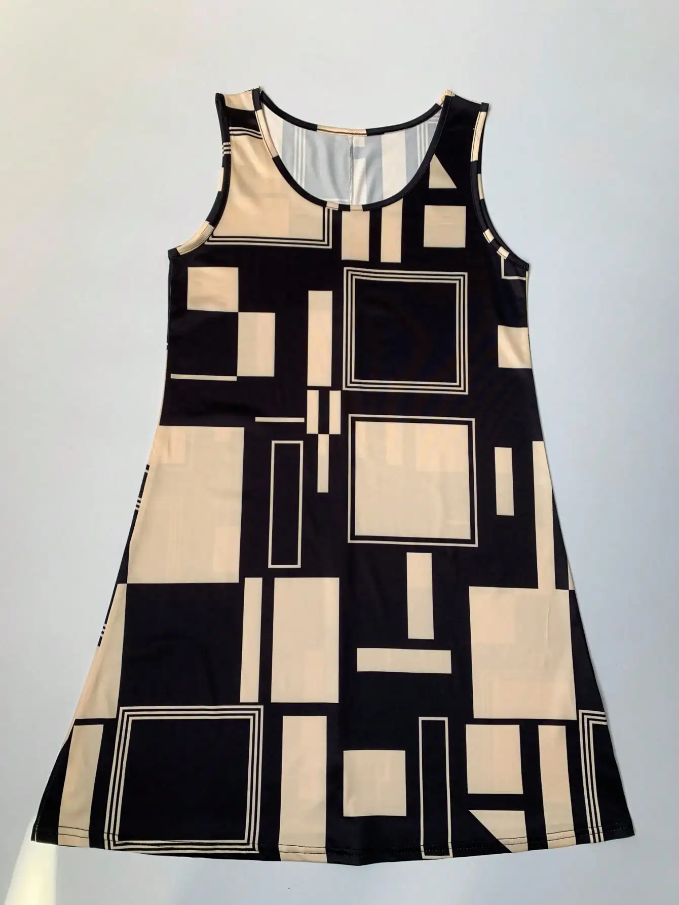 Geometric Pattern Sleeveless Dress For Women‘s Summer Clothes,Black Women Midi Dresses,daily dresses for women summer Geometric Pattern Sleeveless Dress For Women‘s Summer Clothes,Black Women Midi Dresses,daily dresses for women summer
