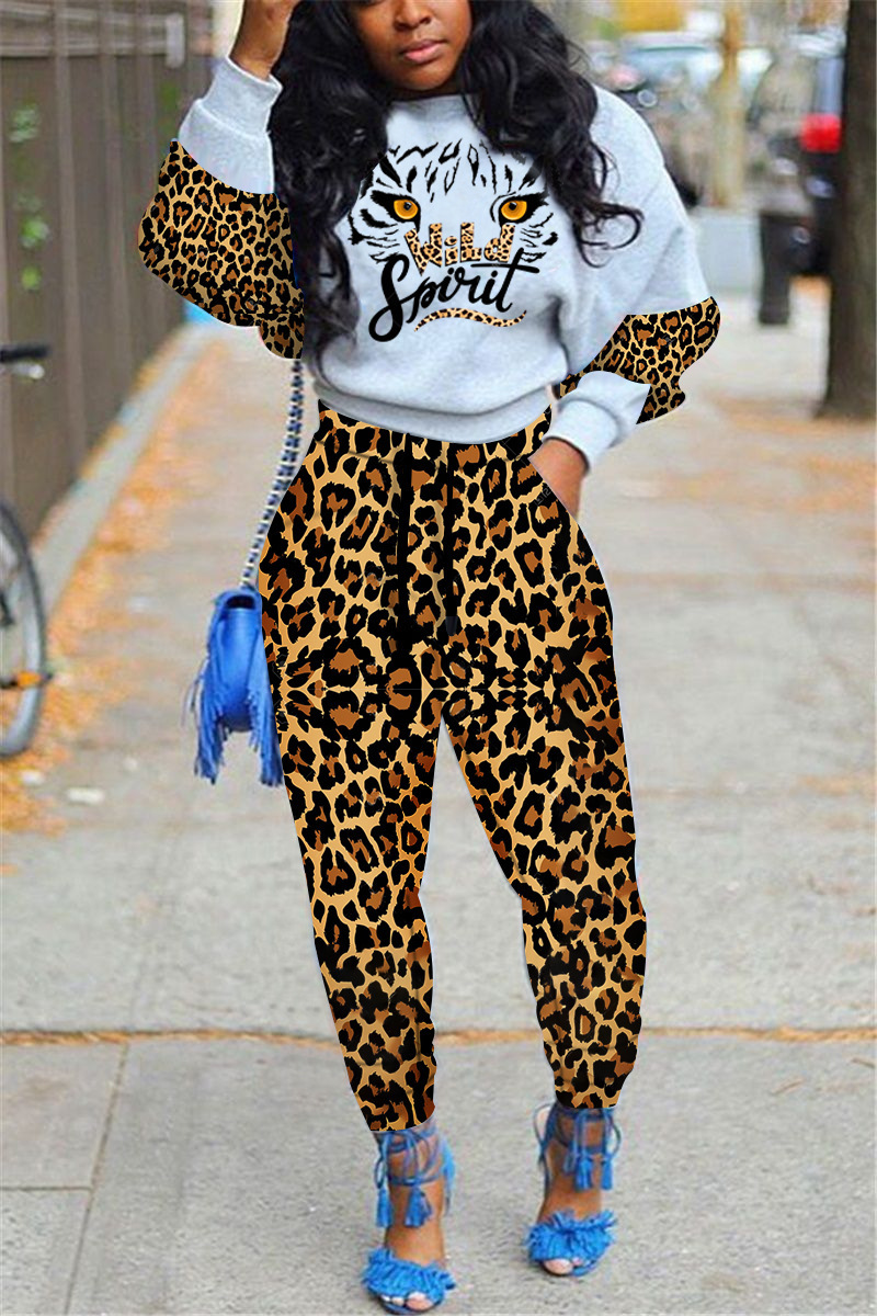 Leopard print two-piece suit