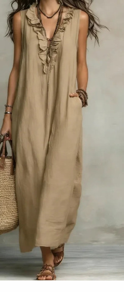 Summer Ruffle Dress With Pockets Women's Spring Elegant Casual Sleeveless A-Line Shift Dresses