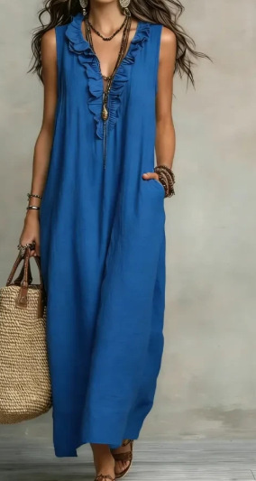 Summer Ruffle Dress With Pockets Women's Spring Elegant Casual Sleeveless A-Line Shift Dresses