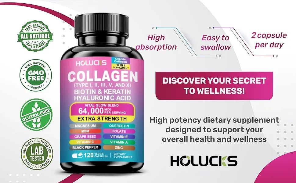 Buy 2 Get 2 Free! Pure Collagen Capsules, Support Skin Firmness, Joint Health & Hair Growth, Promotes Youthful Glow, Energy