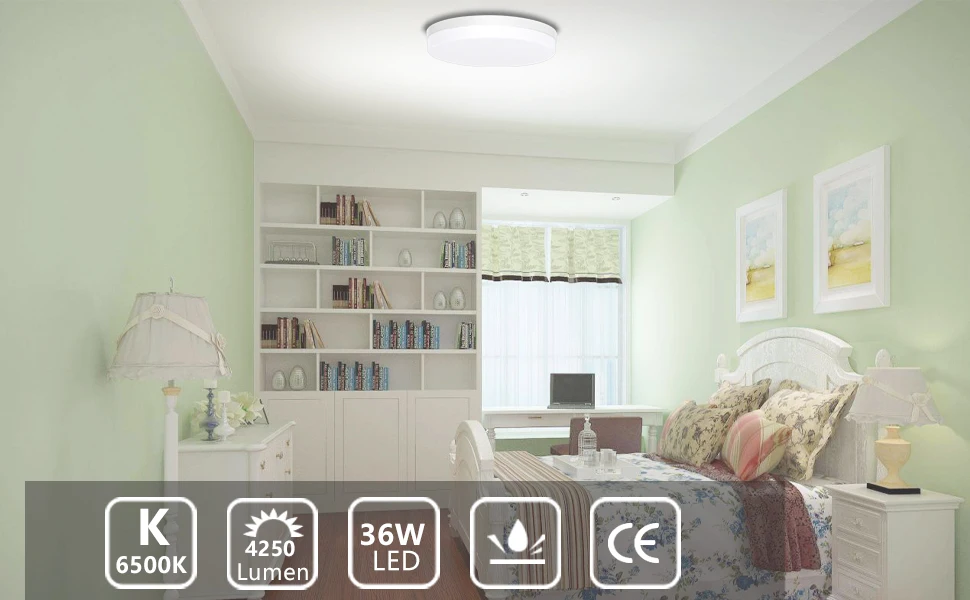 Ultra-thin Round LED Ceiling Lamp Waterproof Flush Mount Fixture 6500K Daylight Modern Home Lighting for Bedroom Kitchen Hallway
