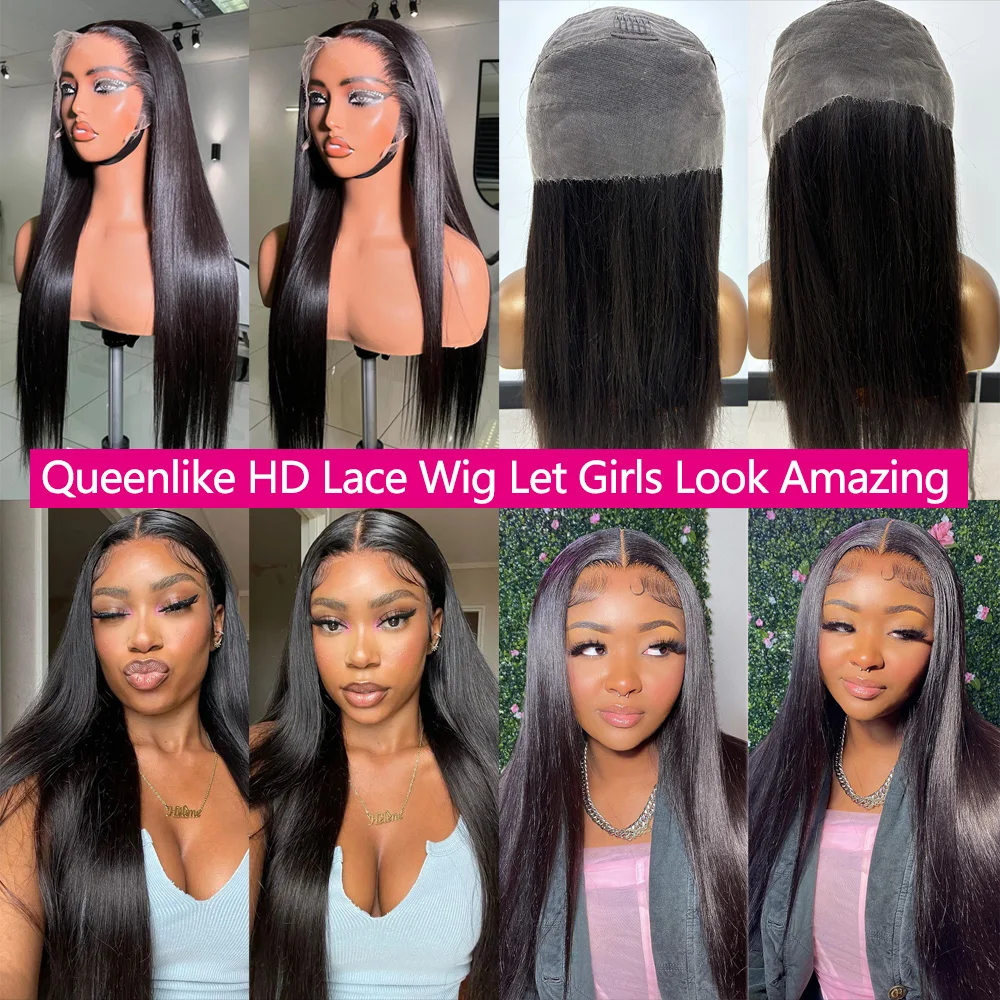 Queenlike Real Hd Lace Frontal Human Hair Wigs for Women Pre Plucked 13x4 Straight Scalp Invisible Strap Hd Lace Human Hair Wig