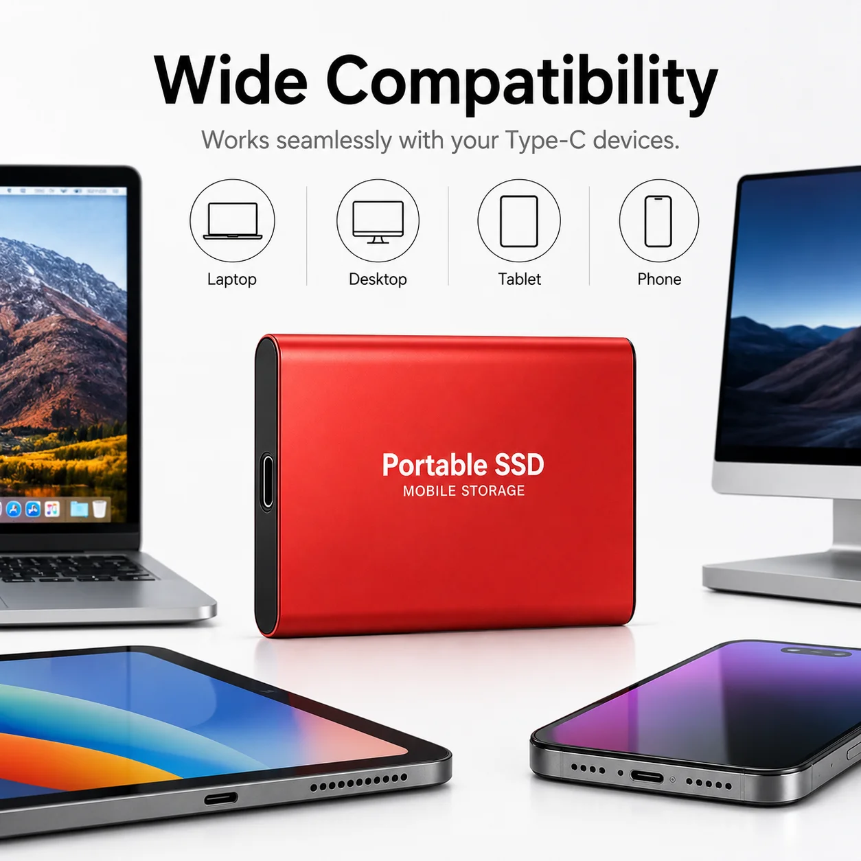 4TB External SSD Portable Storage Hard Drive USB 3.0 Type-C Hard Disk for Laptop Mac Game Files Media Backup