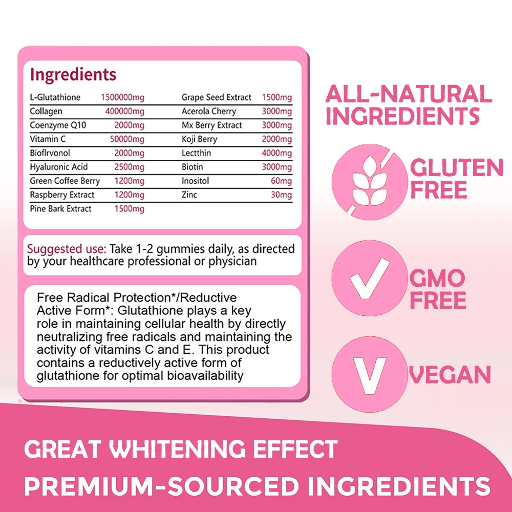 GLUTA WHITE 1500000MG Glutathione Skin Whitening Supplement Anti Aging, UV Protection, Even Skin Tone & Scar 30 Softgel Capsules