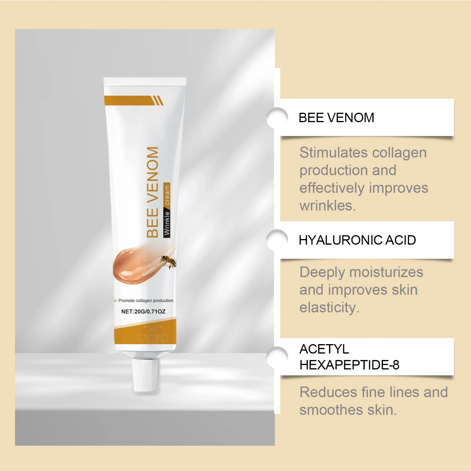 Bee Venom Wrinkle Removal Cream Firming Lifting Facial Moisturizing Deep Hydration Smoothing Fine Lines Anti Aging Face Cream Bee Venom Wrinkle Removal Cream Firming Lifting Facial Moisturizing Deep Hydration Smoothing Fine Lines Anti Aging Face Cream
