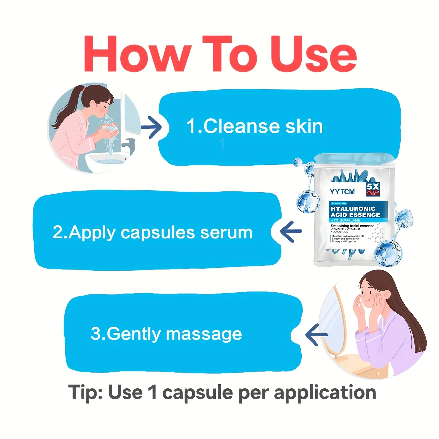 Hyaluronic acid deep moisturizing capsule essence, deep moisturizing and brightening skin essence (0.4gx30 capsules)/bag -1 bag