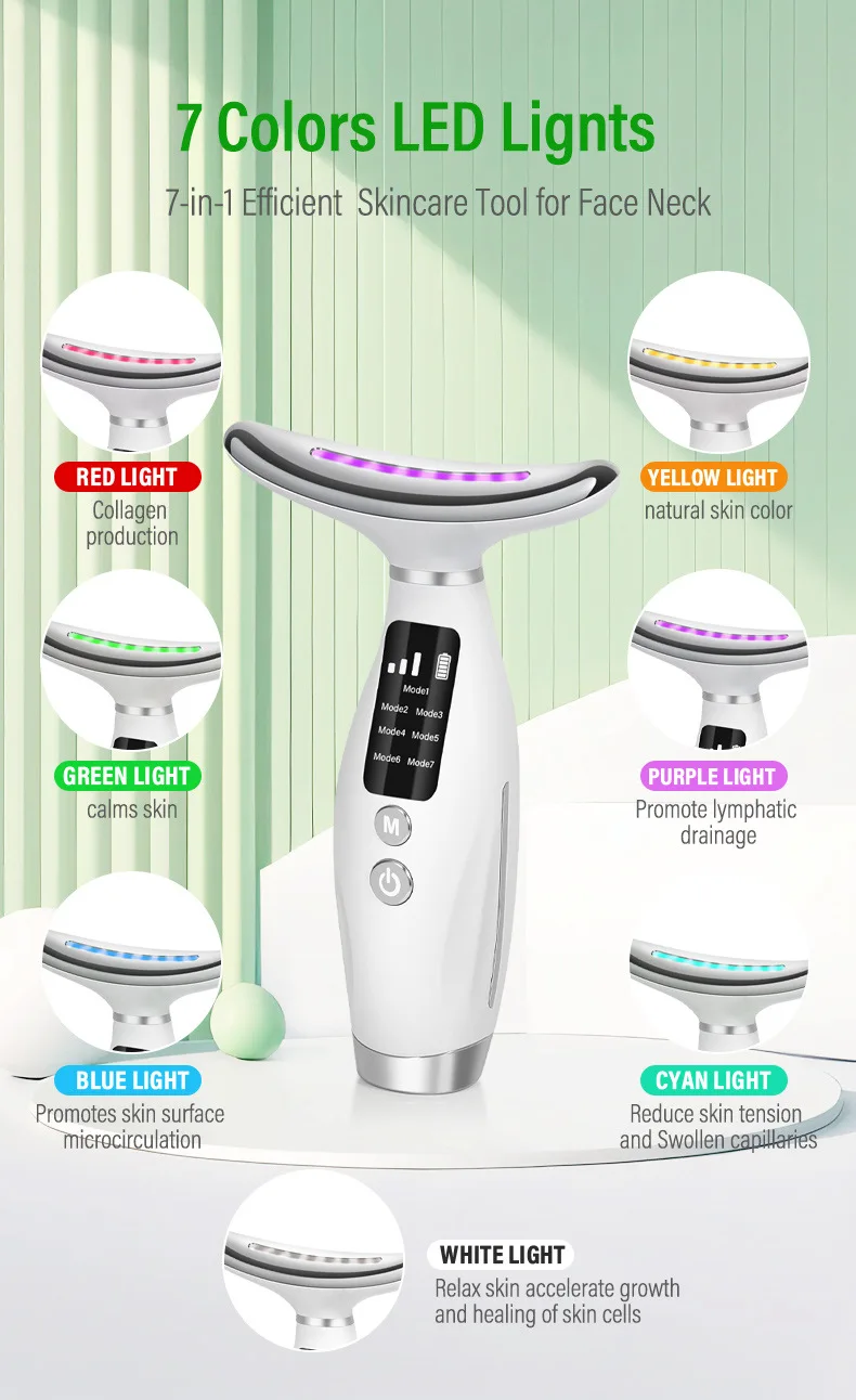 7 Color Facial Neck Massager EMS Micro-current Neck Face Beauty Device for Enhanced Face Neck and Shoulder Care with Vibrating