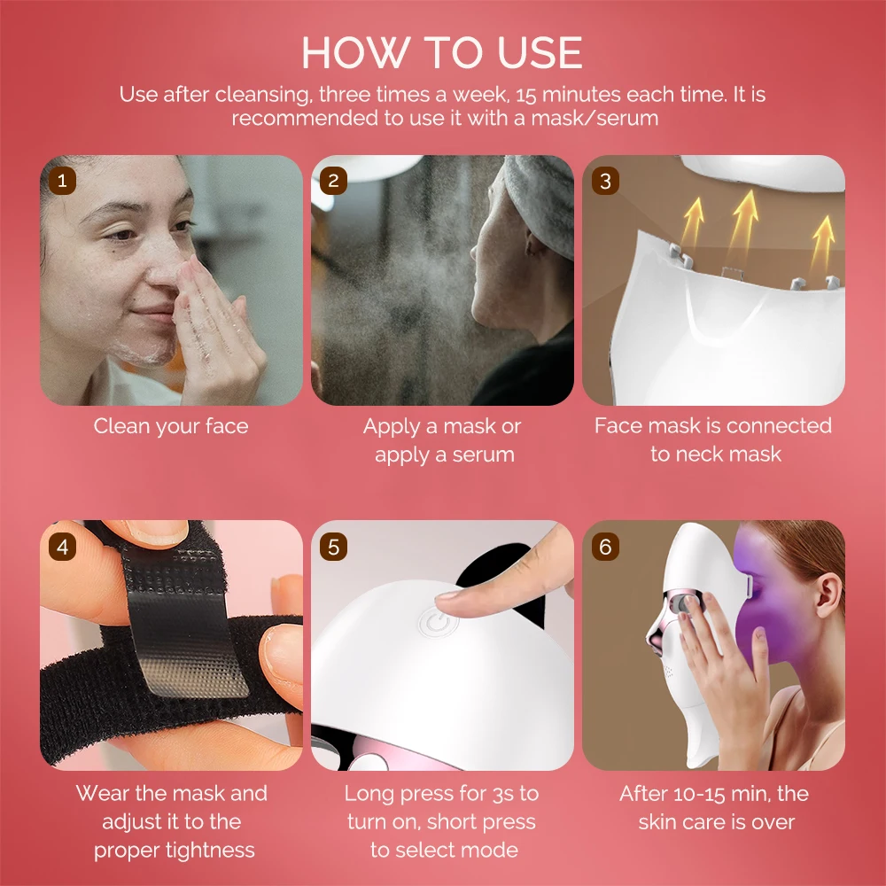 7 Color LED Facial Mask Face and Neck Photon Skin Rejuvenation Whitening Tighten Rechargeable Neck Face Care Beauty Treatment