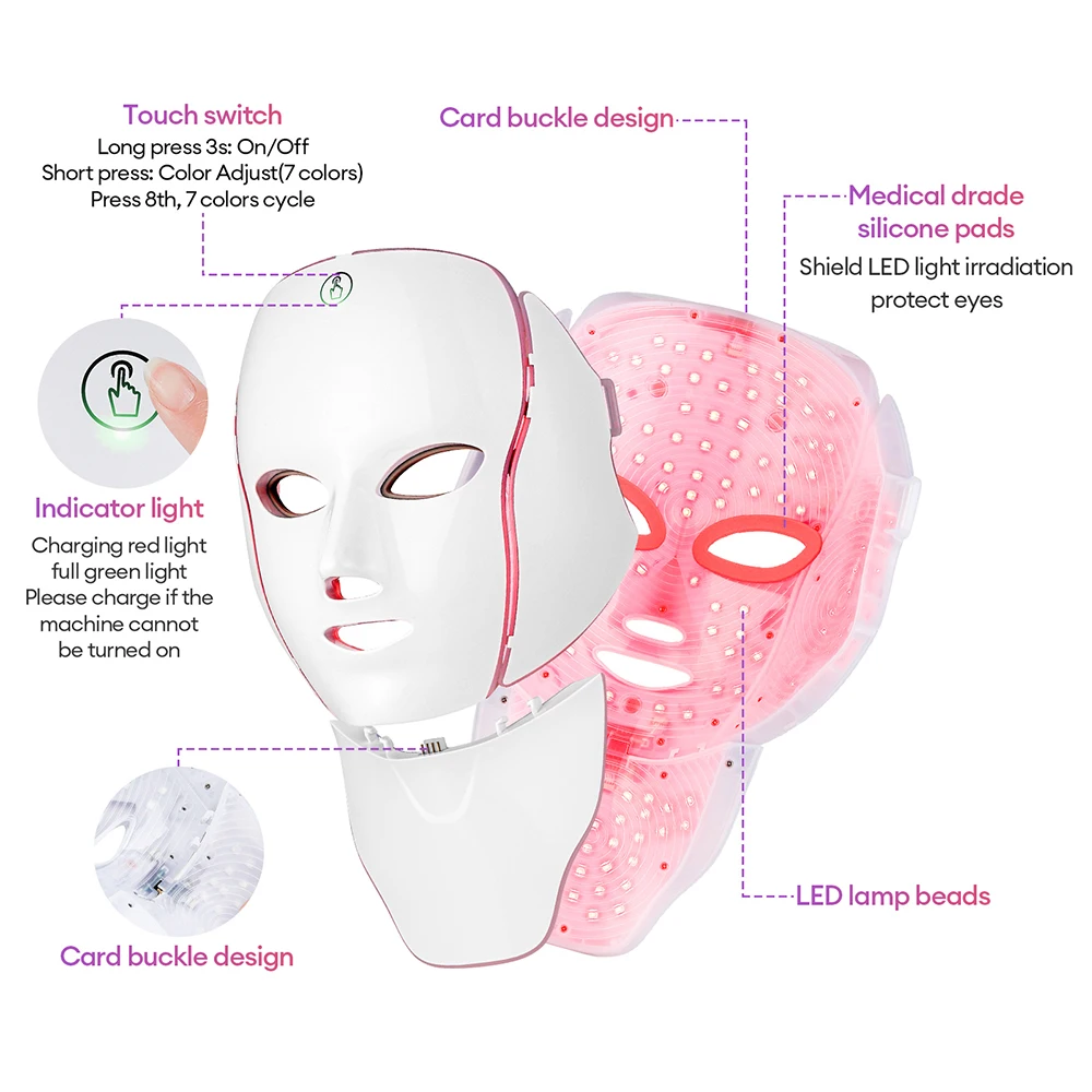 Face Neck Beauty Mask 7 Colors Light LED Mask Photon Red Light Facial Skin Care Repair Skin Anti Aging Wrinkle Skin Tightening Face Neck Beauty Mask 7 Colors Light LED Mask Photon Red Light Facial Skin Care Repair Skin Anti Aging Wrinkle Skin Tightening
