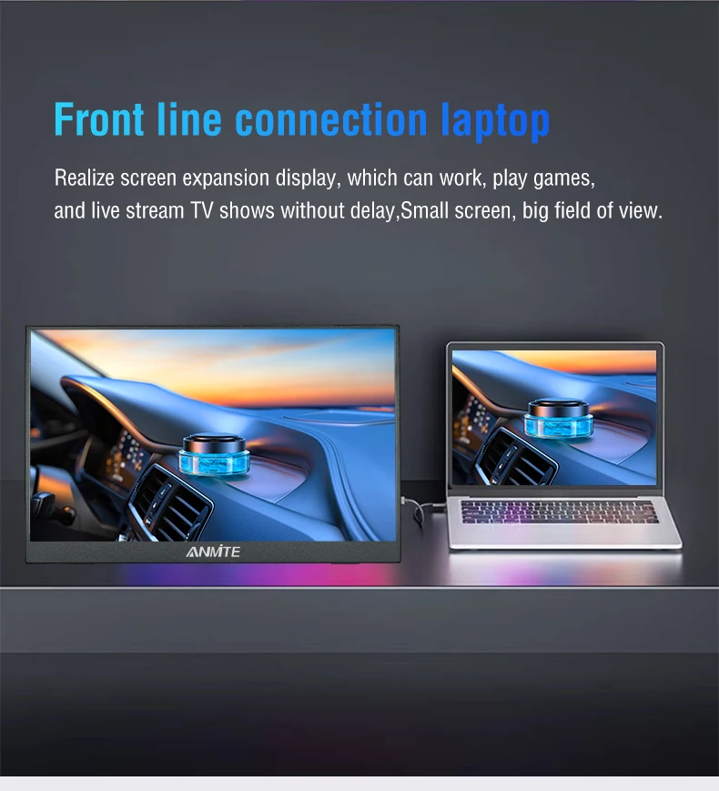 Anmite 16-Inch Portable Touch Monitor Non-touch optional 1200P HDR 16:10 For XBox PS4 / 5 Switch Cell Phone PC Loptop Extension