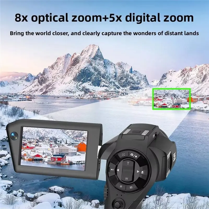 FULL-8K Digital DV Camera, 75MP Video Camcorder With Dual Lens 16X Digital Zoom Rotatable Screen Remote Control For Vlogging