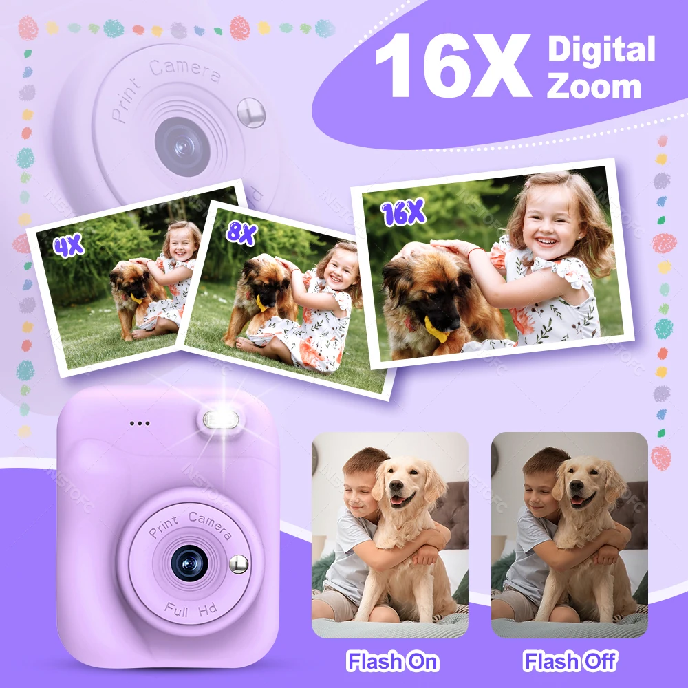 Kids Instant Camera Color Printing 2.4''IPS Digital 1080P Video Photo Thermal Printer 57x25mm as a Gift for Girls,Boys,Children
