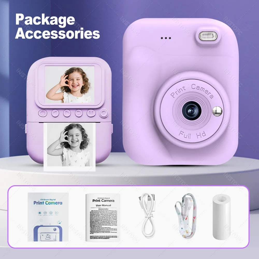 Kids Instant Camera Color Printing 2.4''IPS Digital 1080P Video Photo Thermal Printer 57x25mm as a Gift for Girls,Boys,Children