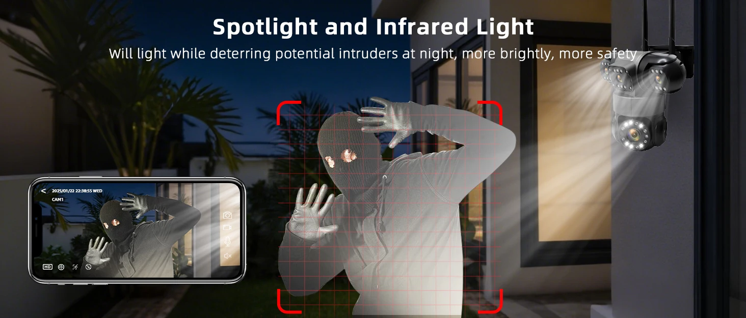 10K 20MP Home Security Outdoor WiFi Camera 4 Lens 4 Screen 360° 16X Zoom CCTV Wireless Surveillance PTZ Cam Security Protection 10K 20MP Home Security Outdoor WiFi Camera 4 Lens 4 Screen 360° 16X Zoom CCTV Wireless Surveillance PTZ Cam Security Protection