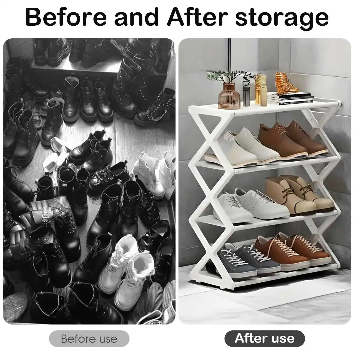 Hot 4-Tier X-Type Shoe Storage Rack, Dorm Rooms Multifunctional X-shaped Dust-proof Storage Rack for Entryways Hallways Bedrooms