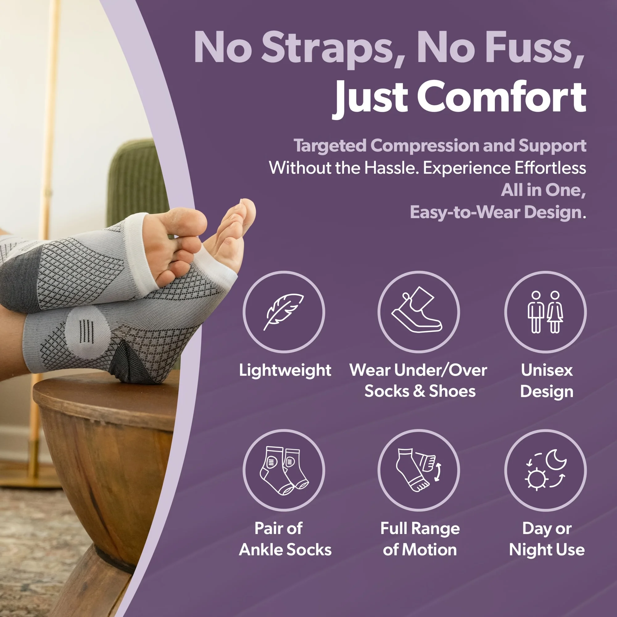 1Pair Ankle Compression Socks,Compression Foot Sleeves with Arch And Ankle Support,Open-Toe Design Neuropathy Socks