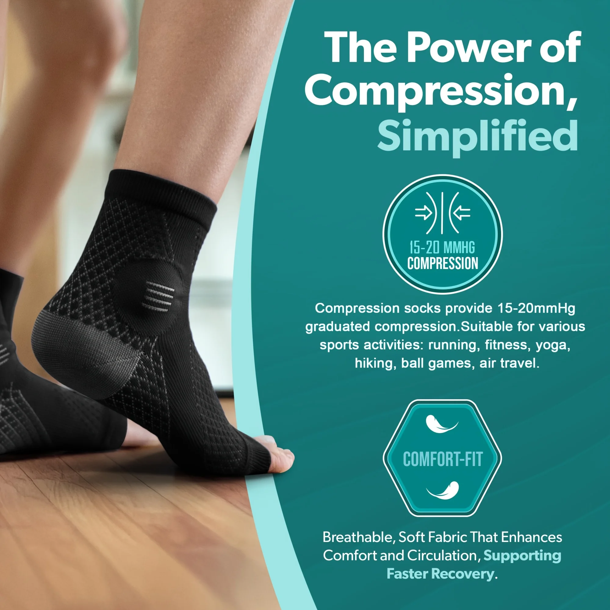 1Pair Ankle Compression Socks,Compression Foot Sleeves with Arch And Ankle Support,Open-Toe Design Neuropathy Socks