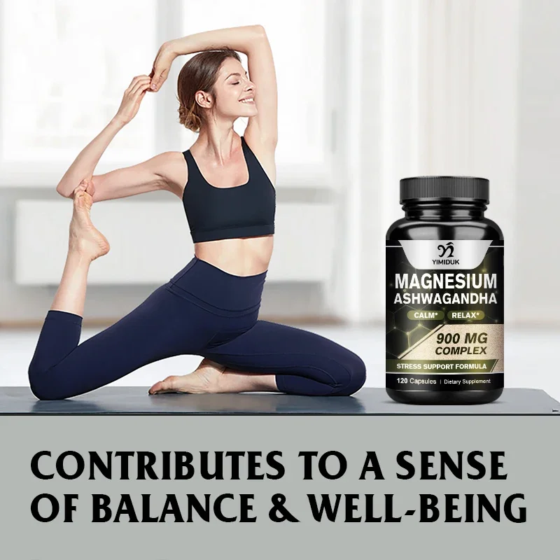 Magnesium + Ashwagandha Supplement, with Magnesium Citrate, Muscle Recovery, Heart & Bone Health, Calm & Relaxation