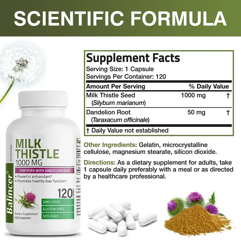Milk Thistle Dandelion Root Supplement - Liver Health Support, Antioxidant Support, Detoxification, 120 Capsules Milk Thistle Dandelion Root Supplement - Liver Health Support, Antioxidant Support, Detoxification, 120 Capsules