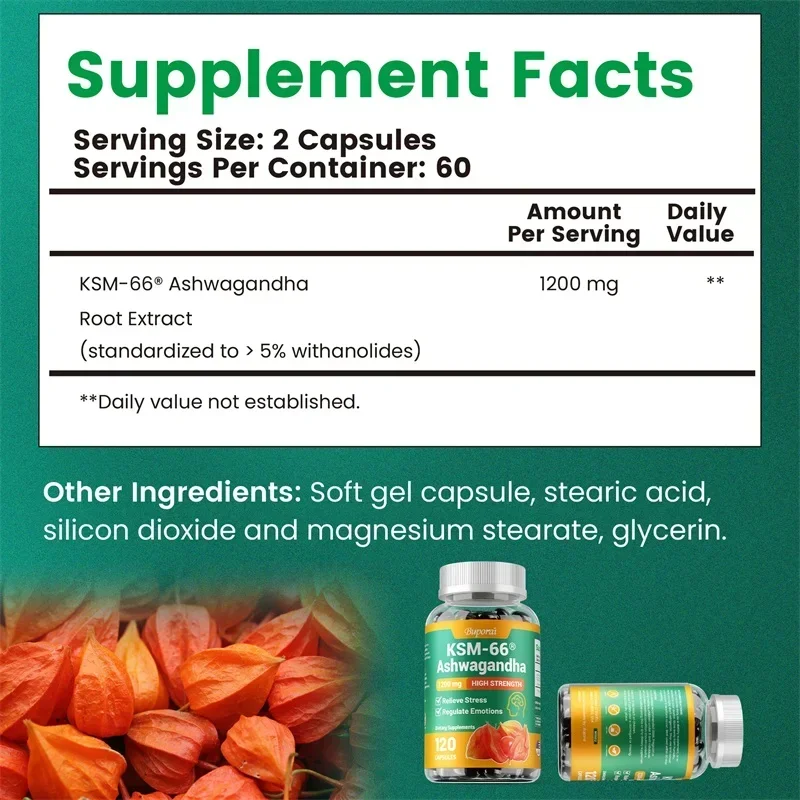 KSM-66 Ashwagandha Extracts Capsules - Relieve Stress and Mood, Promote Sleep Quality, Increase Focus and Brain Health KSM-66 Ashwagandha Extracts Capsules - Relieve Stress and Mood, Promote Sleep Quality, Increase Focus and Brain Health