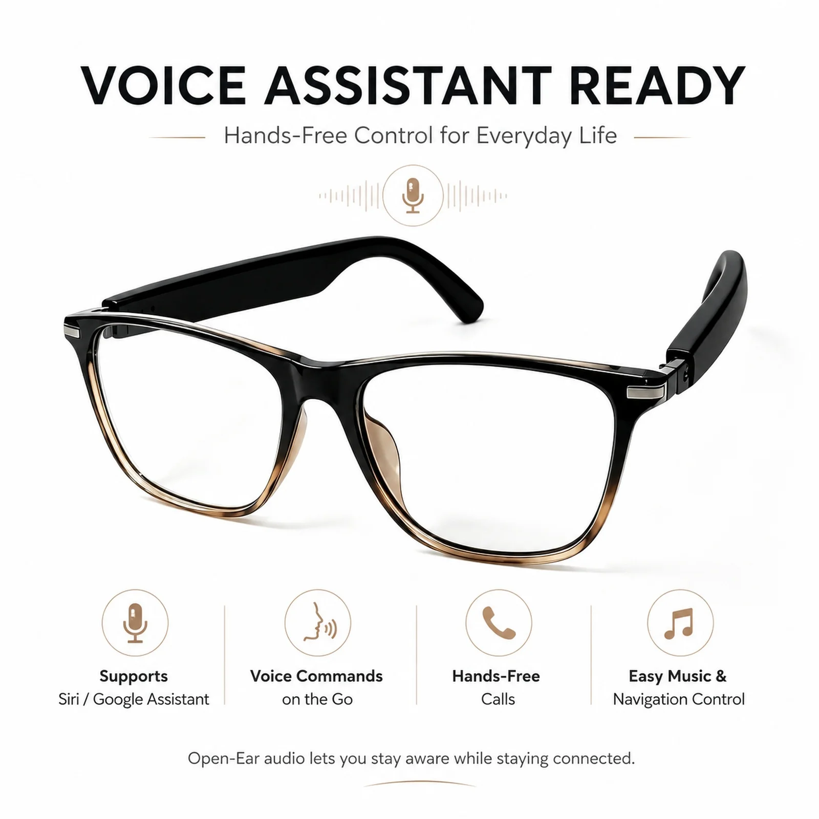 Photochromic Sunglasses with Open Ear Bluetooth Glasses, Smart AI Voice Assistant, Dual Mic ENC Smartglasses for Clear Calls Photochromic Sunglasses with Open Ear Bluetooth Glasses, Smart AI Voice Assistant, Dual Mic ENC Smartglasses for Clear Calls